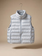 Women Quilted Sleeveless Vest Two Way Zip Stand Collar