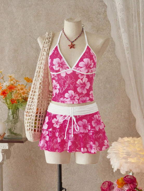 Women Bikini Sets with Skirt Floral Print Adjustable Straps | Jade
