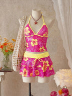 Women Bikini Sets with Skirt Floral Print Adjustable Straps | Jade