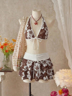 Women Bikini Sets with Skirt Floral Print Adjustable Straps | Jade