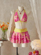 Women Bikini Sets with Skirt Floral Print Adjustable Straps | Jade