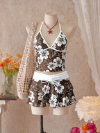Women Bikini Sets with Skirt Floral Print Adjustable Straps | Jade