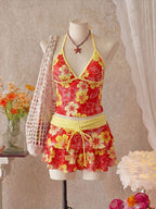 Women Bikini Sets with Skirt Floral Print Adjustable Straps | Jade