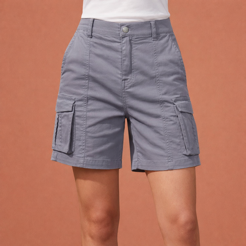 Womens Shorts Cargo Style Six Functional Utility Pockets Elastic Waistband