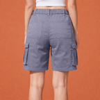 Womens Shorts Cargo Style Six Functional Utility Pockets Elastic Waistband