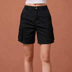 Womens Shorts Cargo Style Six Functional Utility Pockets Elastic Waistband