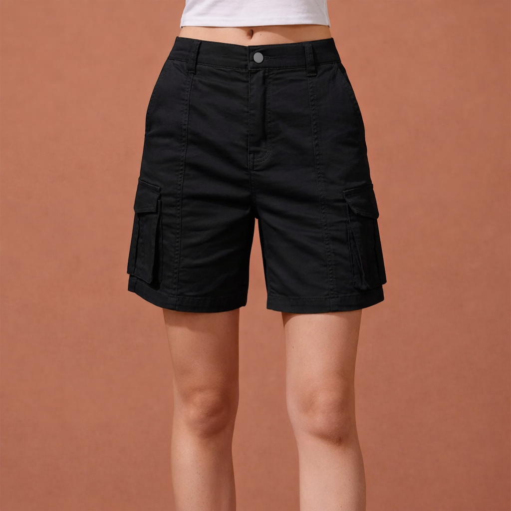 Womens Shorts Cargo Style Six Functional Utility Pockets Elastic Waistband