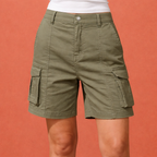 Womens Shorts Cargo Style Six Functional Utility Pockets Elastic Waistband
