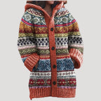 Women Knit Cardigan Fair Isle Hoodie Regular Fit