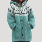 Women Knit Cardigan Fair Isle Hoodie Regular Fit