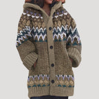 Women Knit Cardigan Fair Isle Hoodie Regular Fit