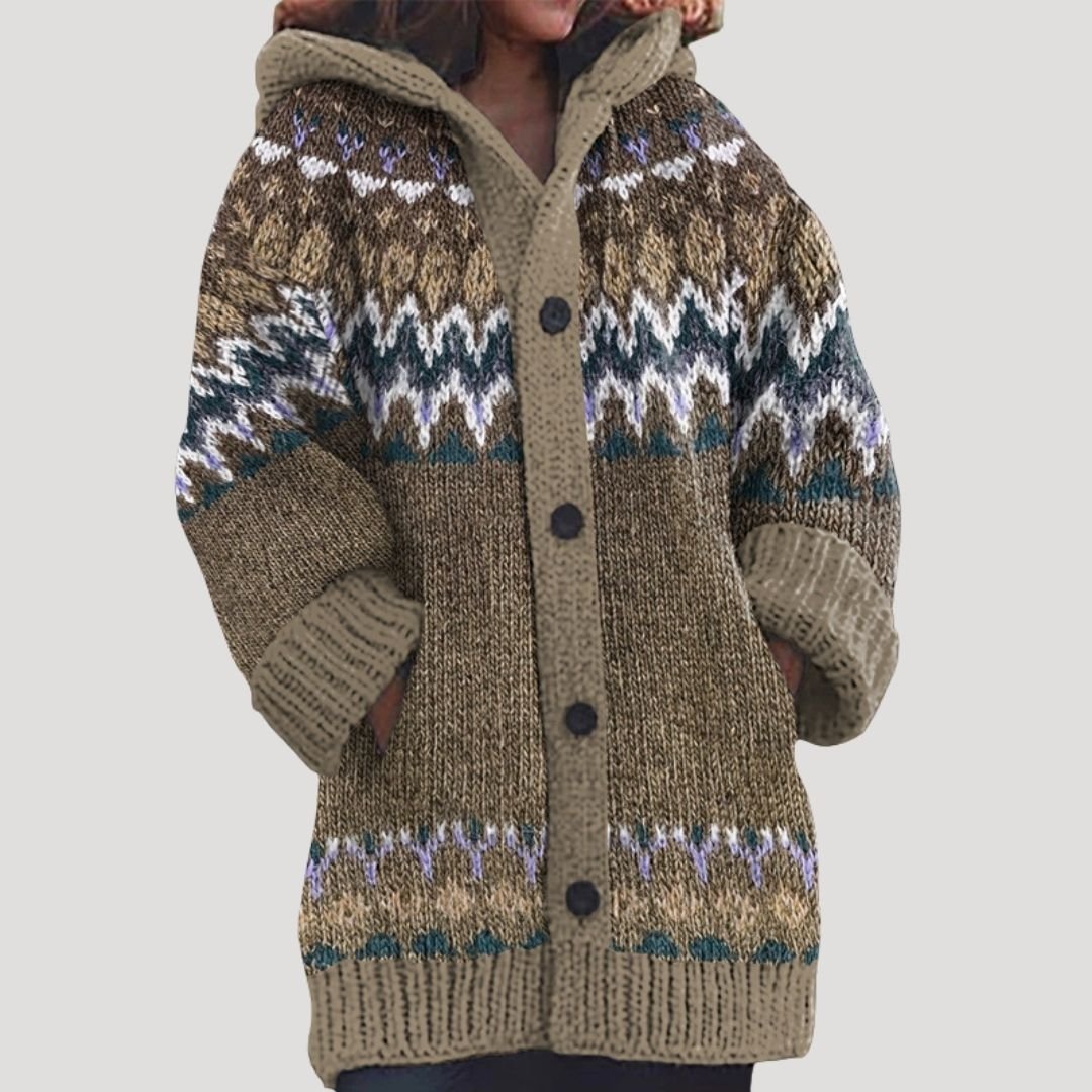 Women Knit Cardigan Fair Isle Hoodie Regular Fit