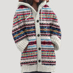 Women Knit Cardigan Fair Isle Hoodie Regular Fit