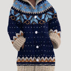Women Knit Cardigan Fair Isle Hoodie Regular Fit