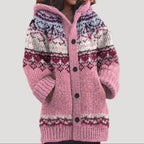 Women Knit Cardigan Fair Isle Hoodie Regular Fit