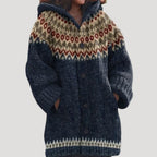Women Knit Cardigan Fair Isle Hoodie Regular Fit