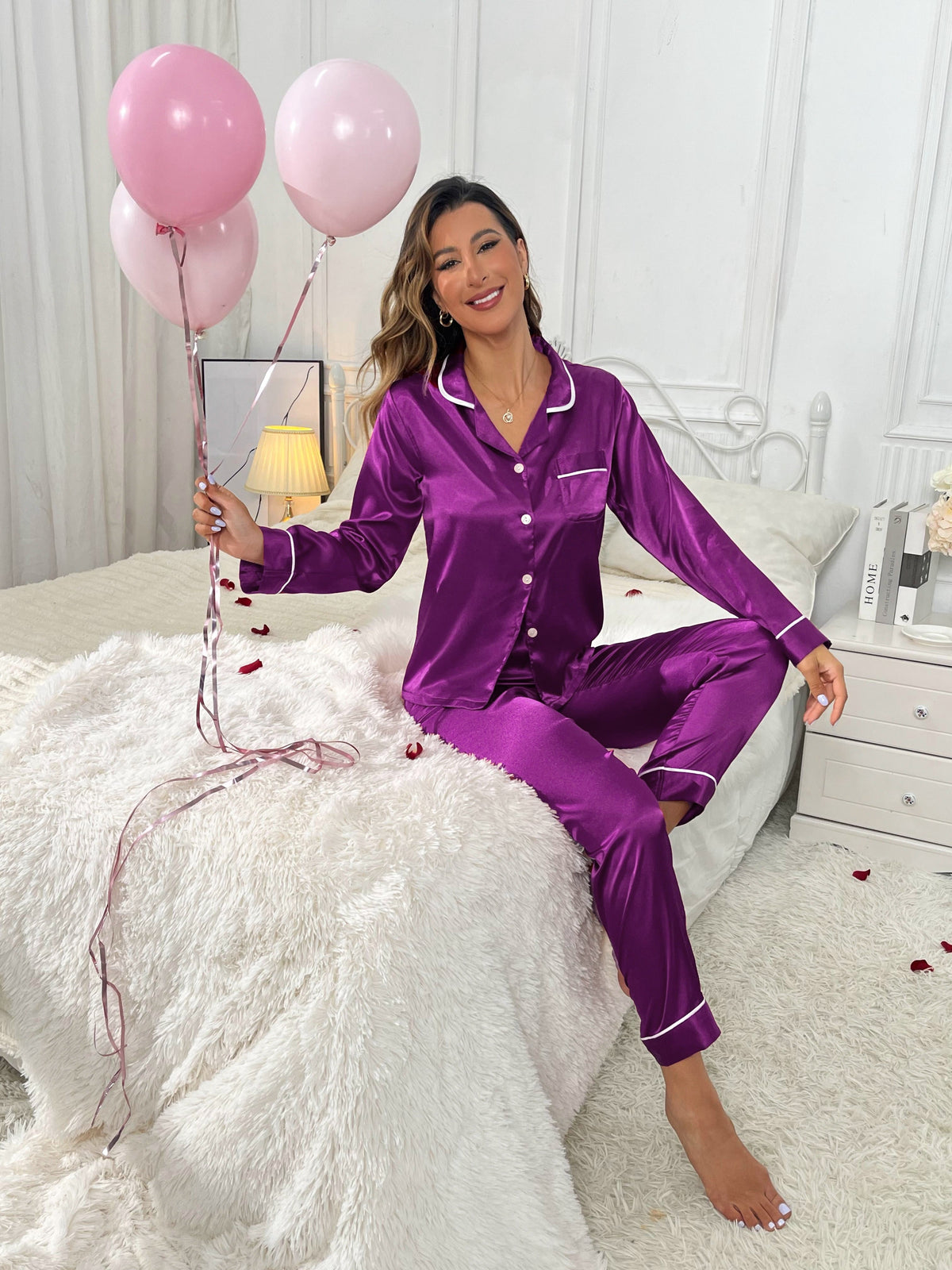 Satin Christmas Pajamas Women | Two Piece Long Sleeve Pajama Set