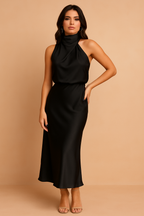 Women Midi Dress Draped Neckline Fitted Silhouette | Opal