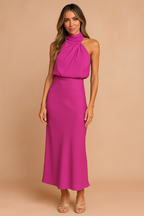 Women Midi Dress Draped Neckline Fitted Silhouette | Opal