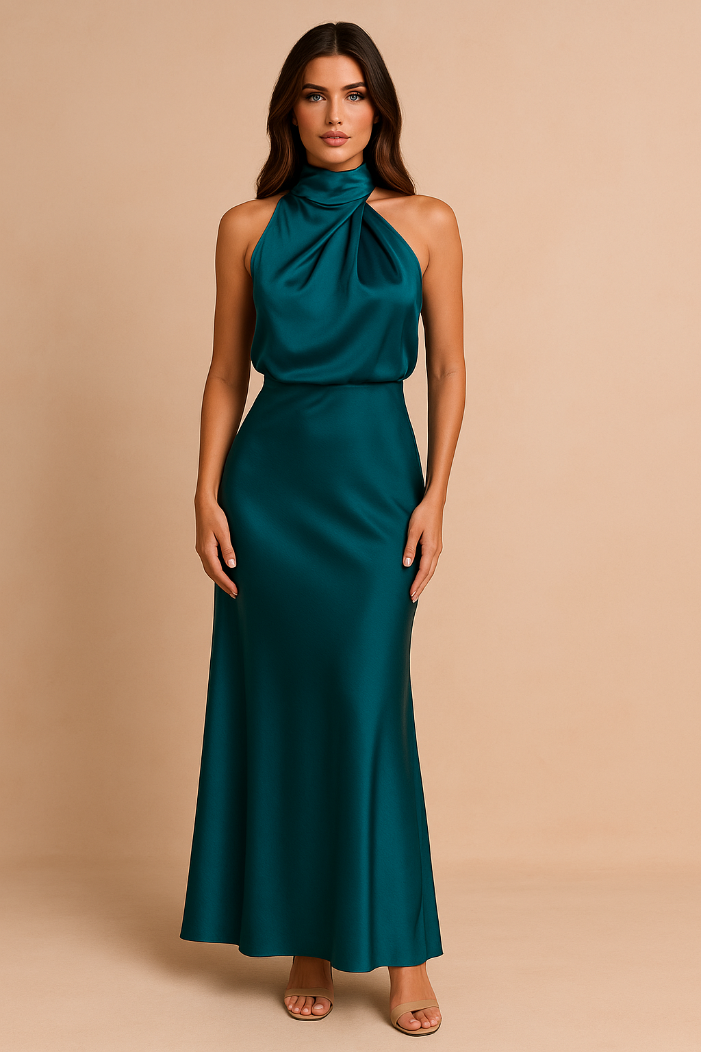 Women Midi Dress Draped Neckline Fitted Silhouette | Opal