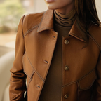 Women Leather Jacket Distinctive Collar