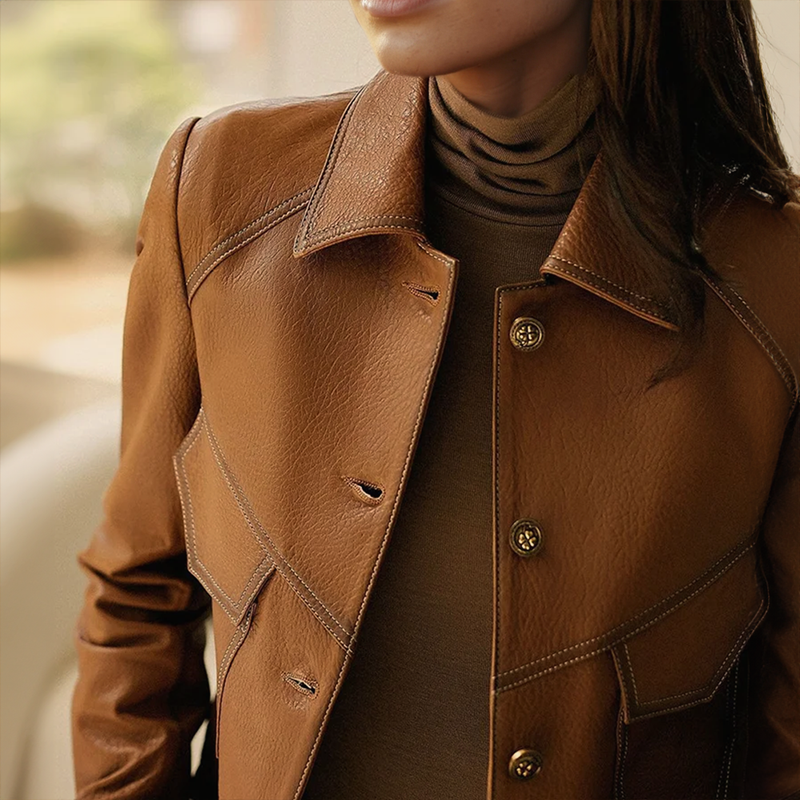 Women Leather Jacket Distinctive Collar