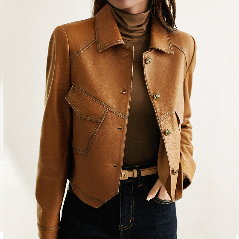 Women Leather Jacket Distinctive Collar
