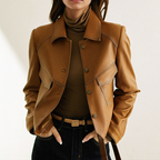 Women Leather Jacket Distinctive Collar