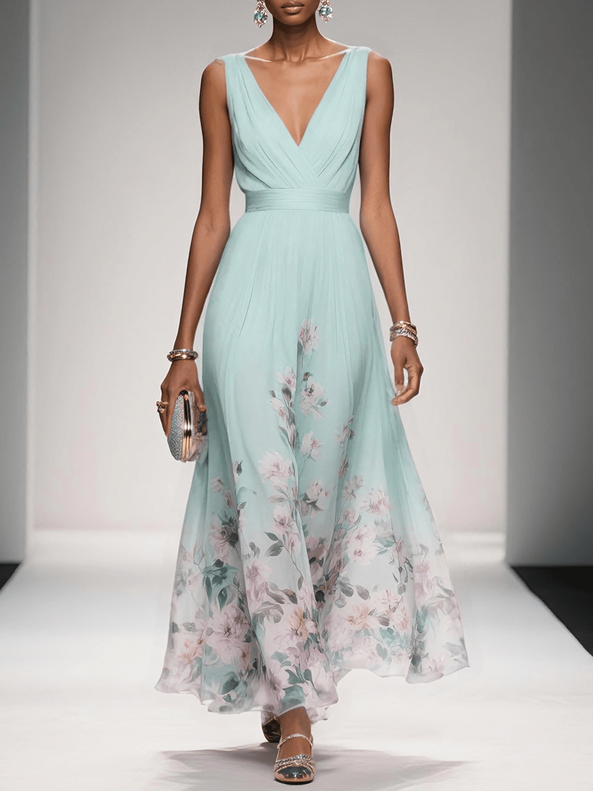 Cora | Women's Floral Print Dress | Wedding Guest, A-Line | V-Neck