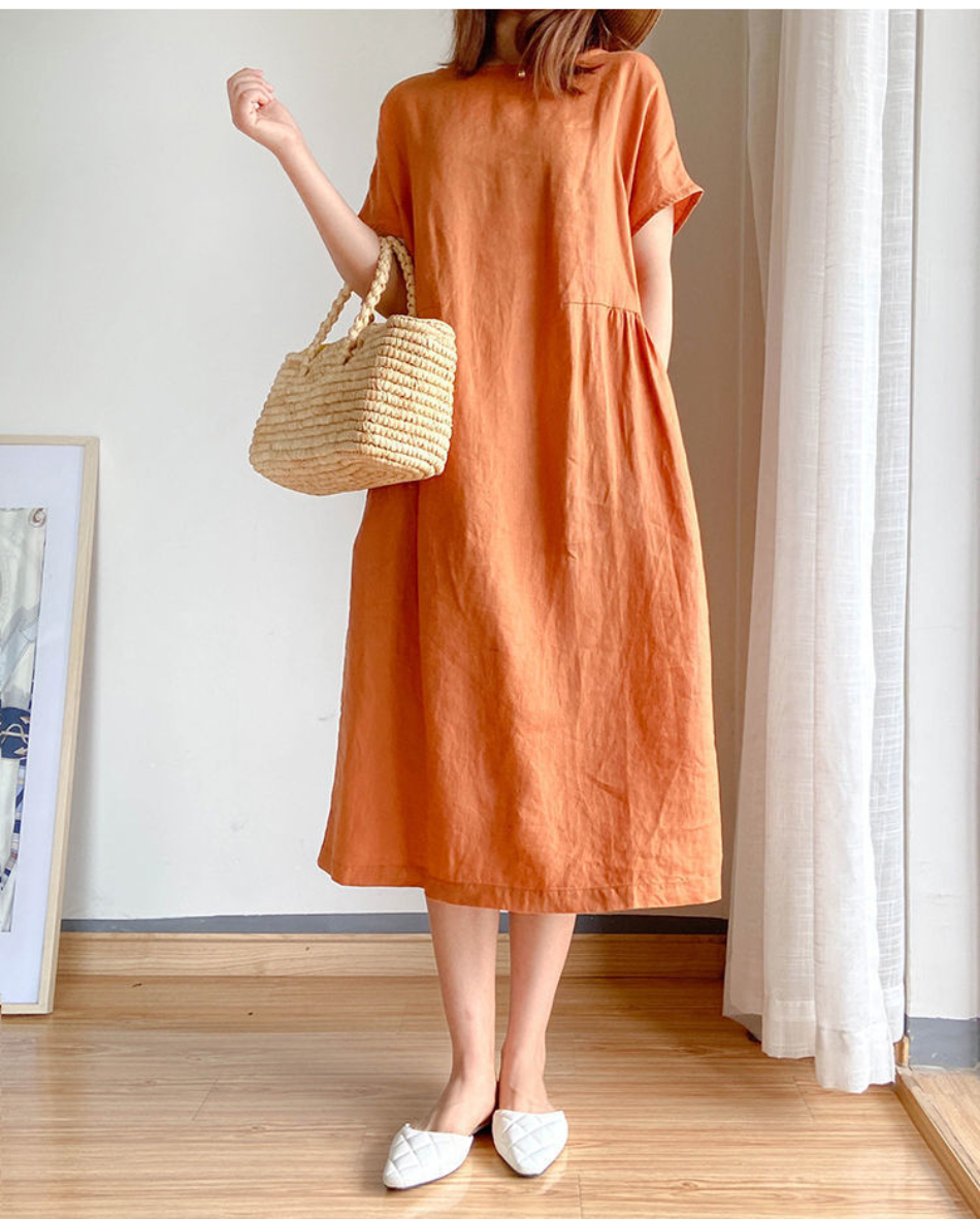 Women Linen Cotton Dress Casual Floral | Faline