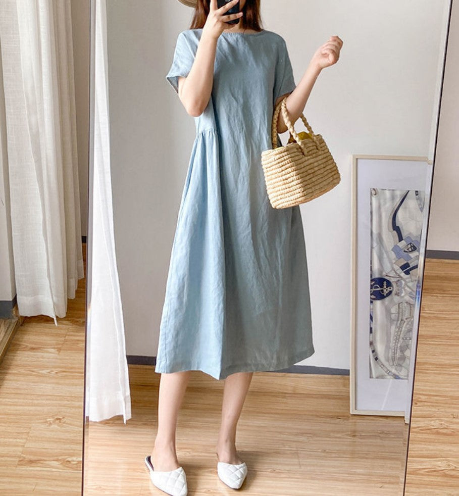 Women Linen Cotton Dress Casual Floral | Faline
