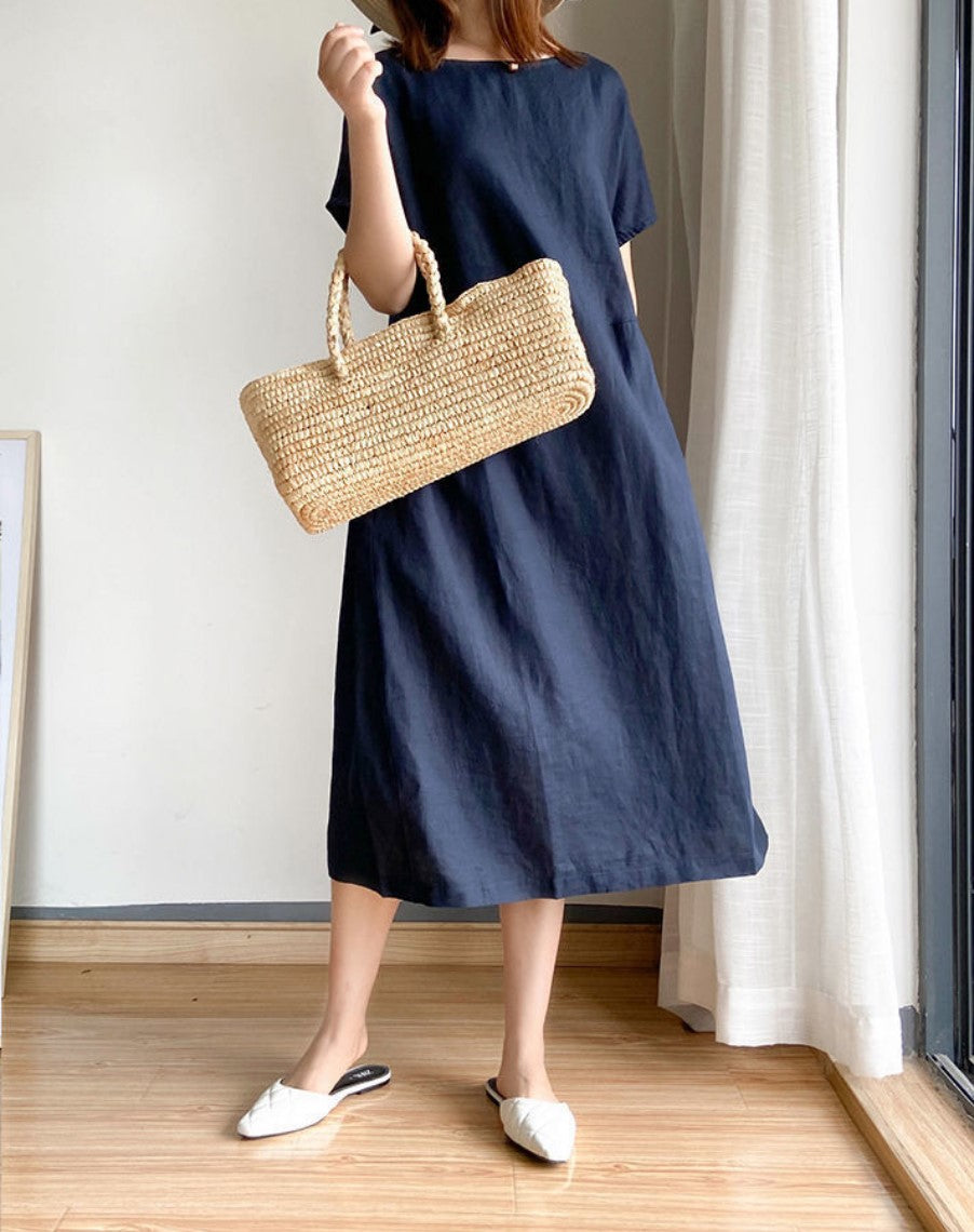 Women Linen Cotton Dress Casual Floral | Faline