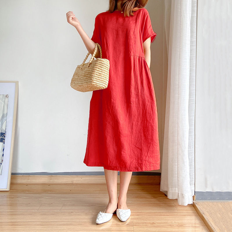 Women Linen Cotton Dress Casual Floral | Faline
