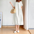 Women Linen Cotton Dress Casual Floral | Faline