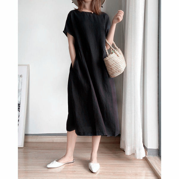 Women Linen Cotton Dress Casual Floral | Faline