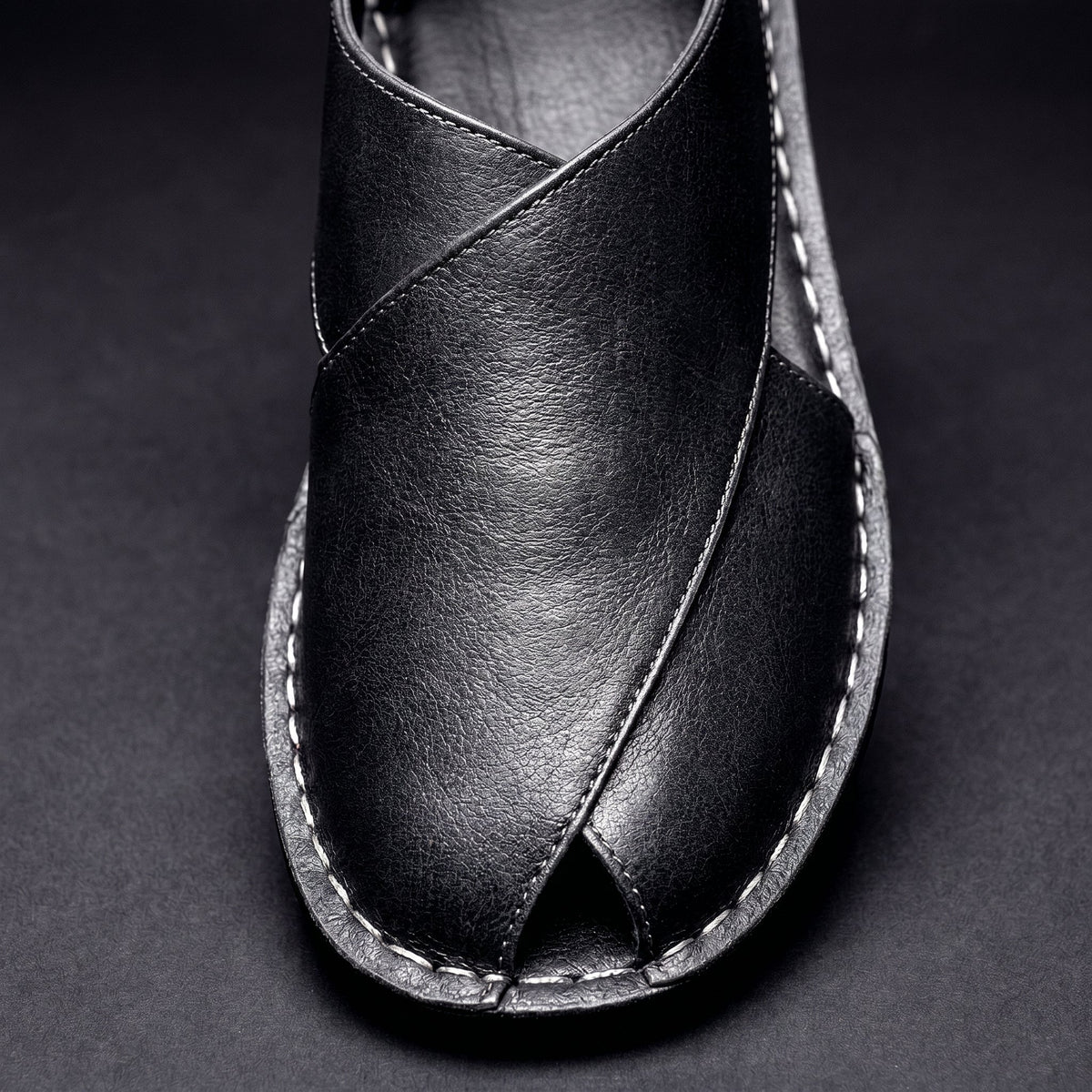 Men's Leather Mules | Backless Slip-On Textured Comfort Shoes