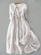 Women Dress | Elegant Short Sleeve Dress with Tie at Waist