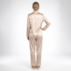 Satin Pajamas Women Two Piece Long Sleeve Collared Shirt Set