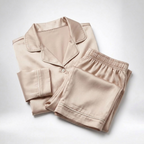 Satin Pajamas Women Two Piece Long Sleeve Collared Shirt Set