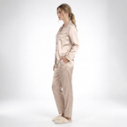 Satin Pajamas Women Two Piece Long Sleeve Collared Shirt Set