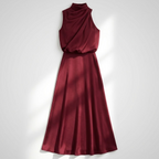Satin Dress Women Midi Asymmetric Neckline Lightweight