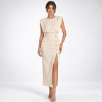 Midi Dress Women Sleeveless Fitted Lightweight Front Slit Button