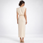 Midi Dress Women Sleeveless Fitted Lightweight Front Slit Button