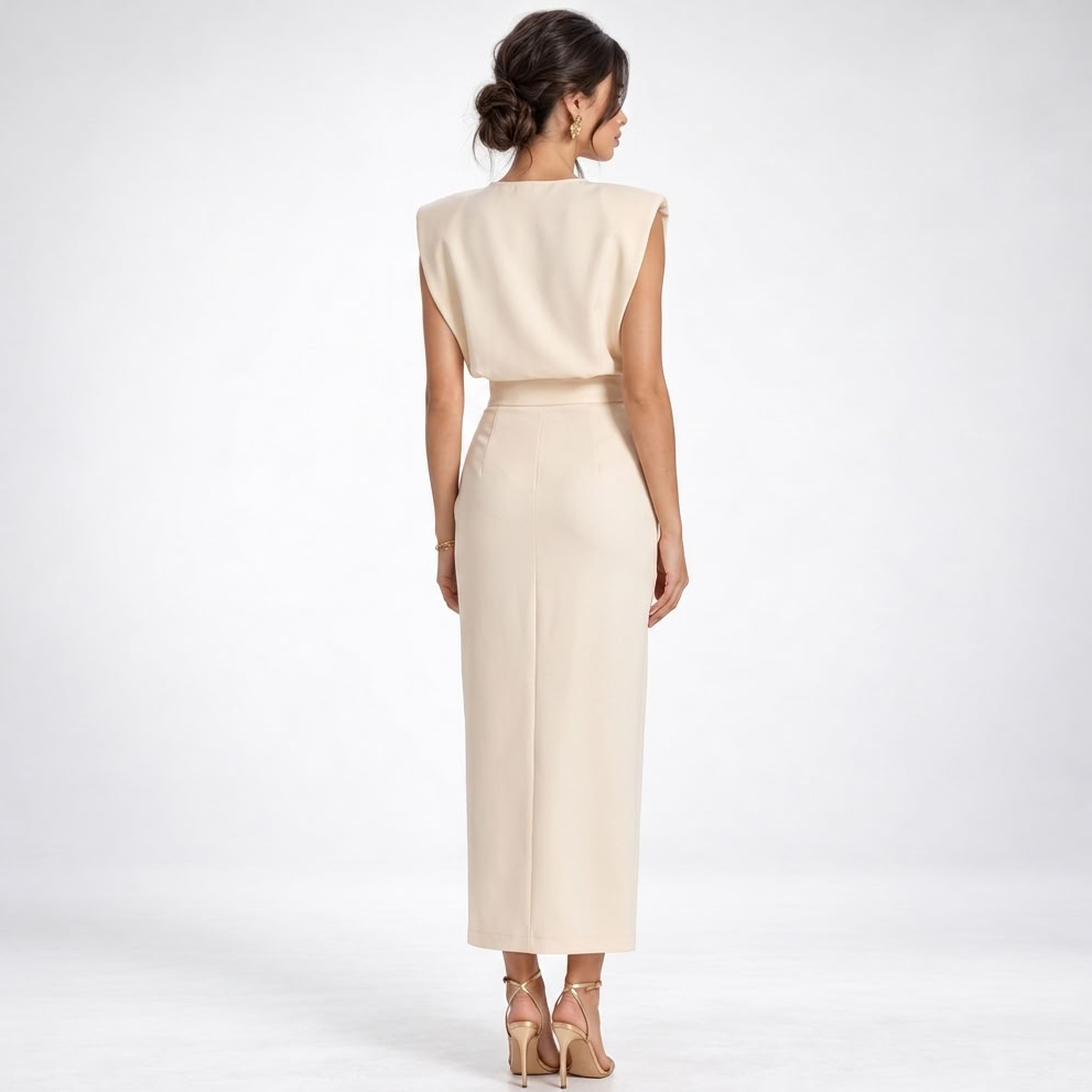 Midi Dress Women Sleeveless Fitted Lightweight Front Slit Button