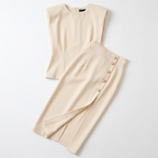 Midi Dress Women Sleeveless Fitted Lightweight Front Slit Button