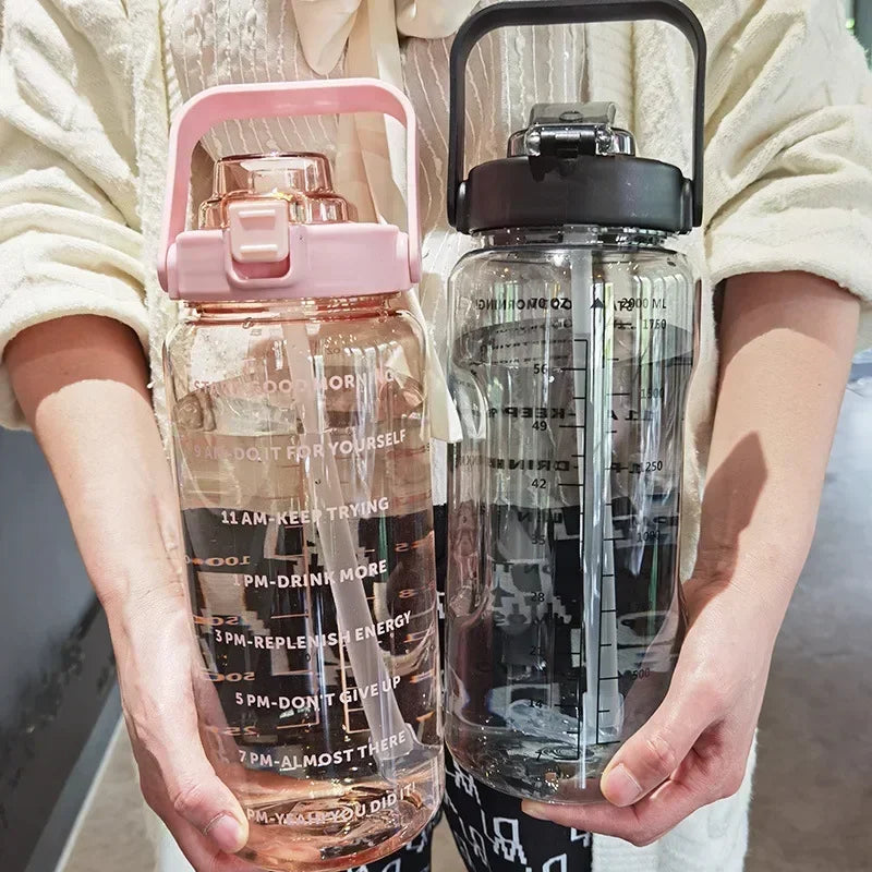 Valentina | Water Bottle 2L | Sport & Fitness, Straw, Time Marker | BPA-Free