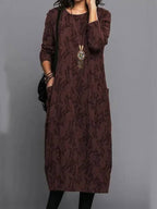 Tindra | Midi Dress With Pockets | Long Sleeve, Floral, Cotton Blend