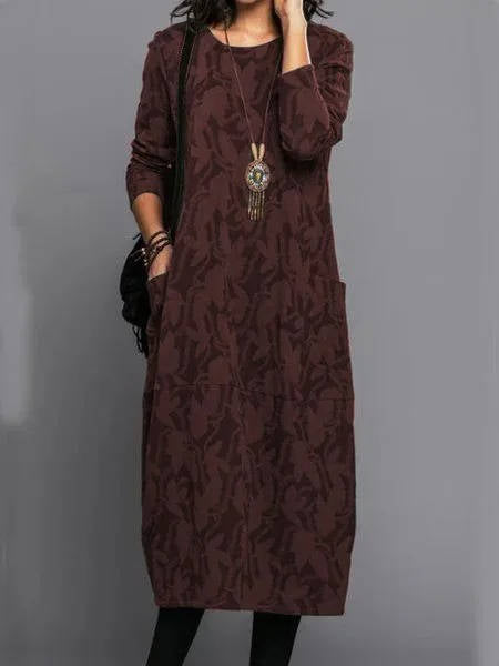 Tindra | Midi Dress With Pockets | Long Sleeve, Floral, Cotton Blend