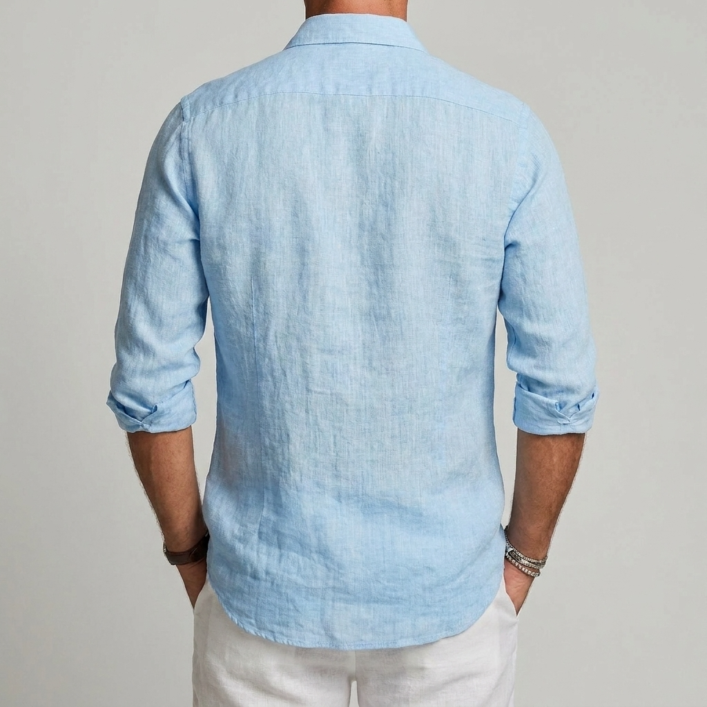 Men Linen Shirt Lightweight Breathable Casual Button Down Collar