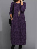 Tindra | Midi Dress With Pockets | Long Sleeve, Floral, Cotton Blend